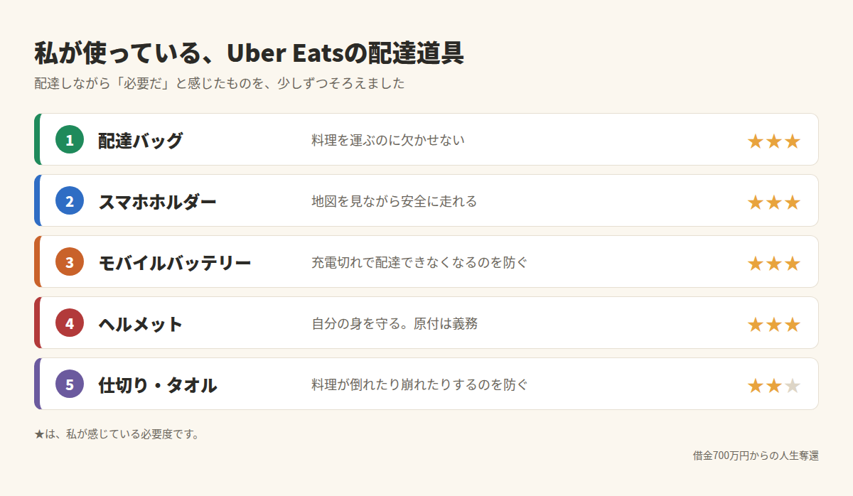 私が使っているUber Eatsの配達道具